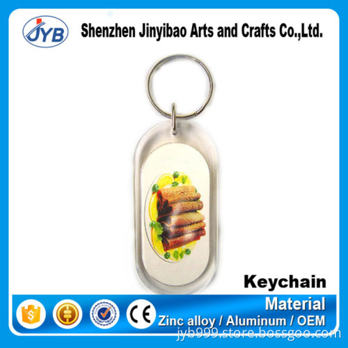 custom printing logo picture long oval shape acrylic keyring